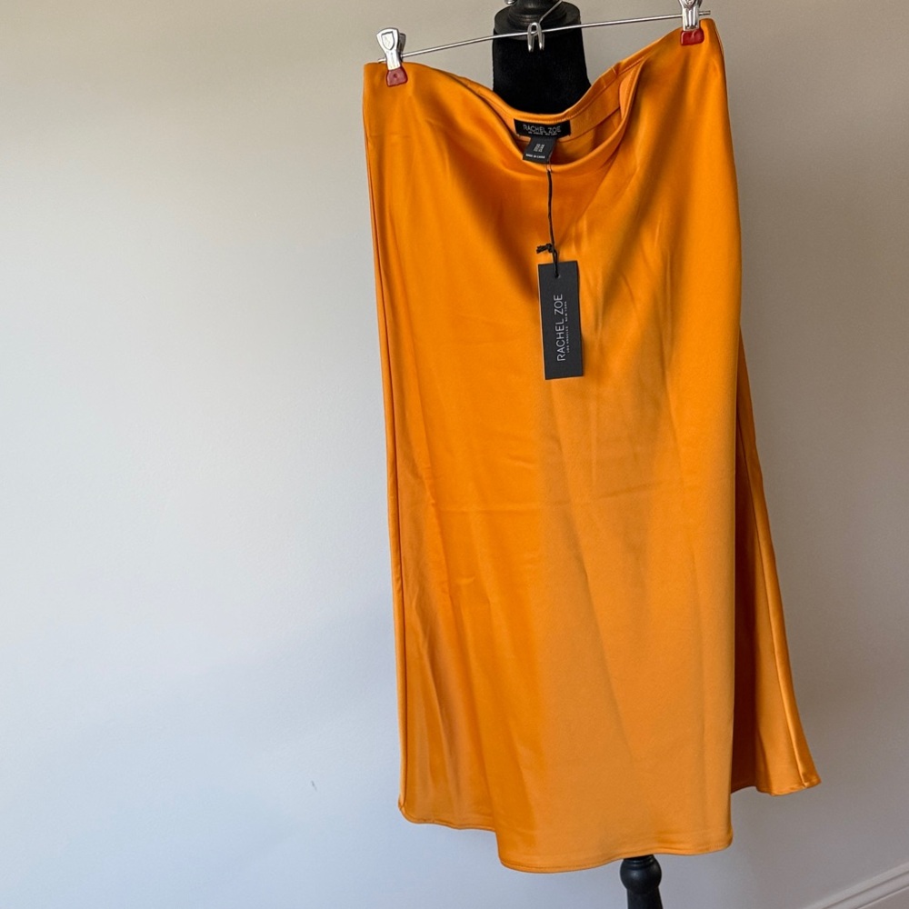 Rachel Zoe Bright Orange Satin Midi Skirt